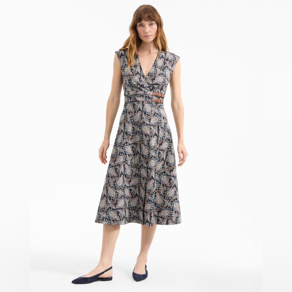 NWT $648 Veronica Beard Nilsen Belted Paisley Floral Stretch Cotton Midi Dress